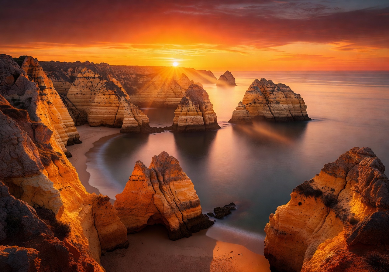 Algarve coast Portugal dramatic golden cliffs meeting the Atlantic Ocean