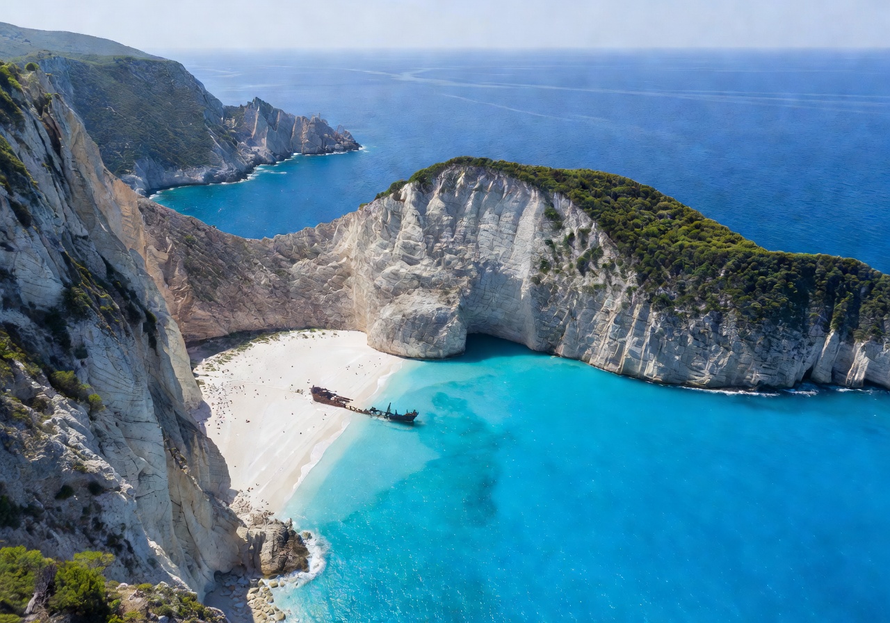 Map showing location of Navagio Beach on the northwest coast of Zakynthos island Greece