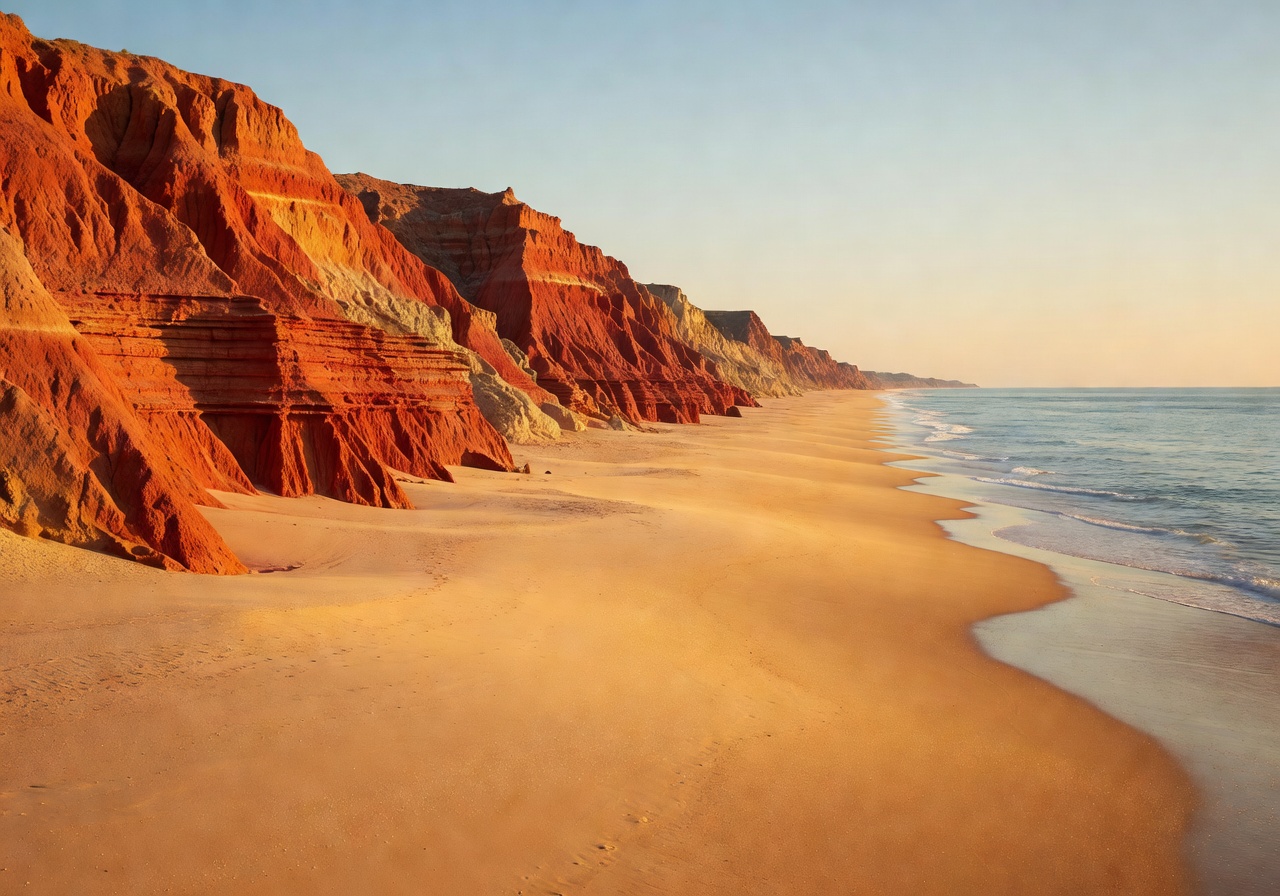 Praia da Falésia Portugal long stretch of golden beach beneath red and orange clay cliffs