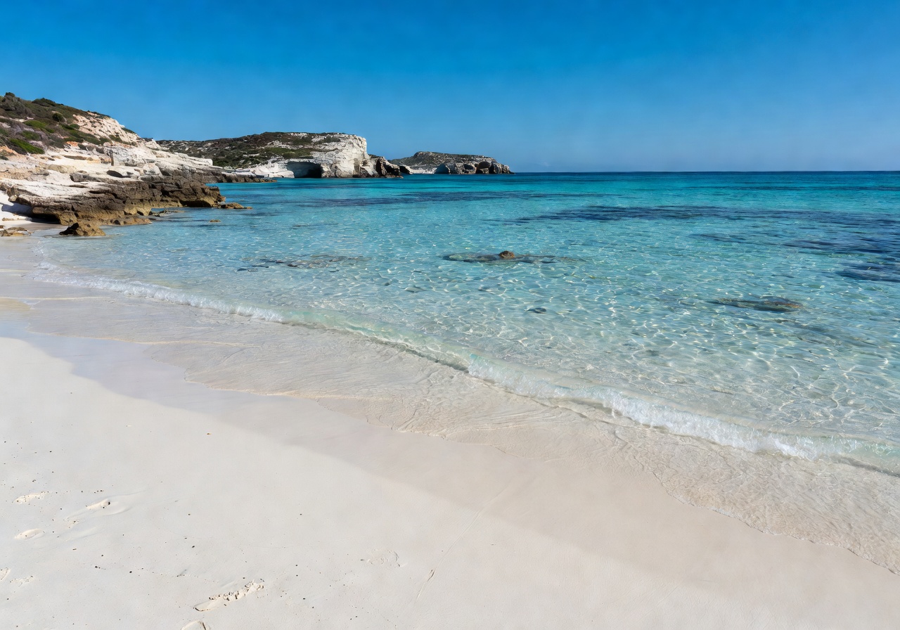 Spiaggia dei Conigli Lampedusa Italy white sand beach with crystal clear Mediterranean water